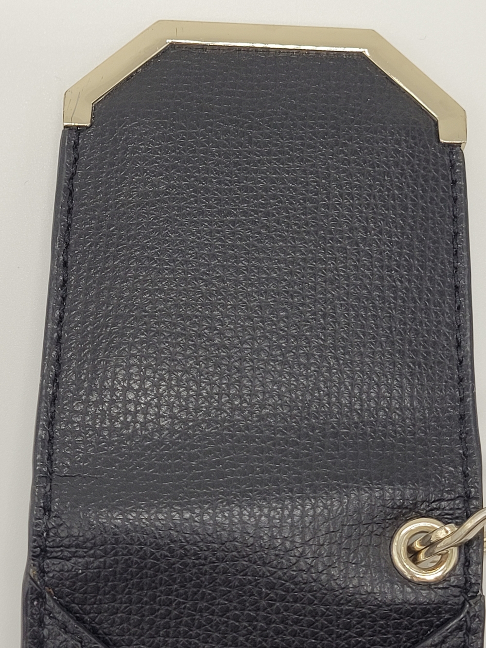 Henri Bendel W 57th Black Leather Card Holder Gold Hardware Slim Keychain Clip - Picture 10 of 12